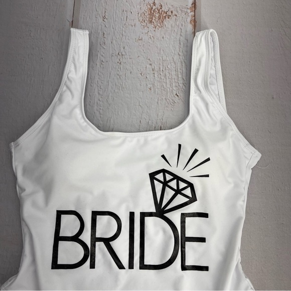NWOT Bride Letter Print Diamond Pattern One Piece Swimsuit Bathing Suits Size S - Picture 7 of 17